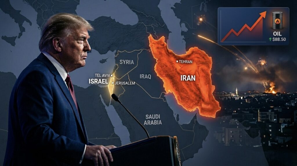 Middle East map highlighting Israel and Iran during ceasefire tensions