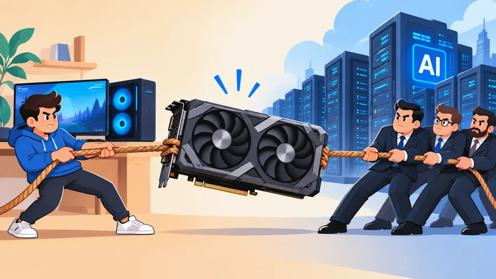 Gamer and AI companies competing for a graphics card
