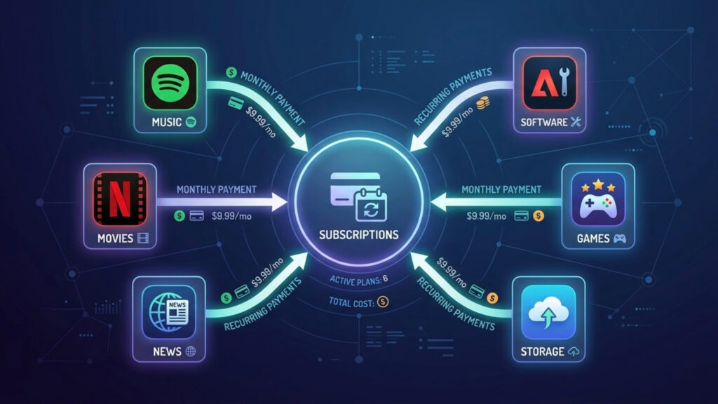 illustration showing why everything is becoming subscription based with apps and recurring payments