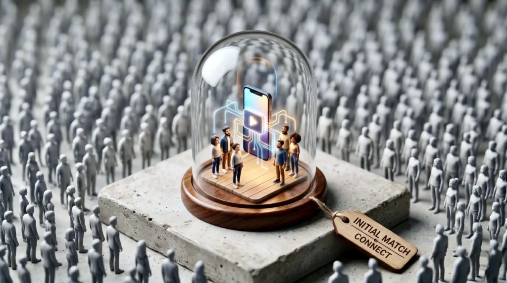 Social media algorithm visually matching content with a small audience before pushing it to larger groups.