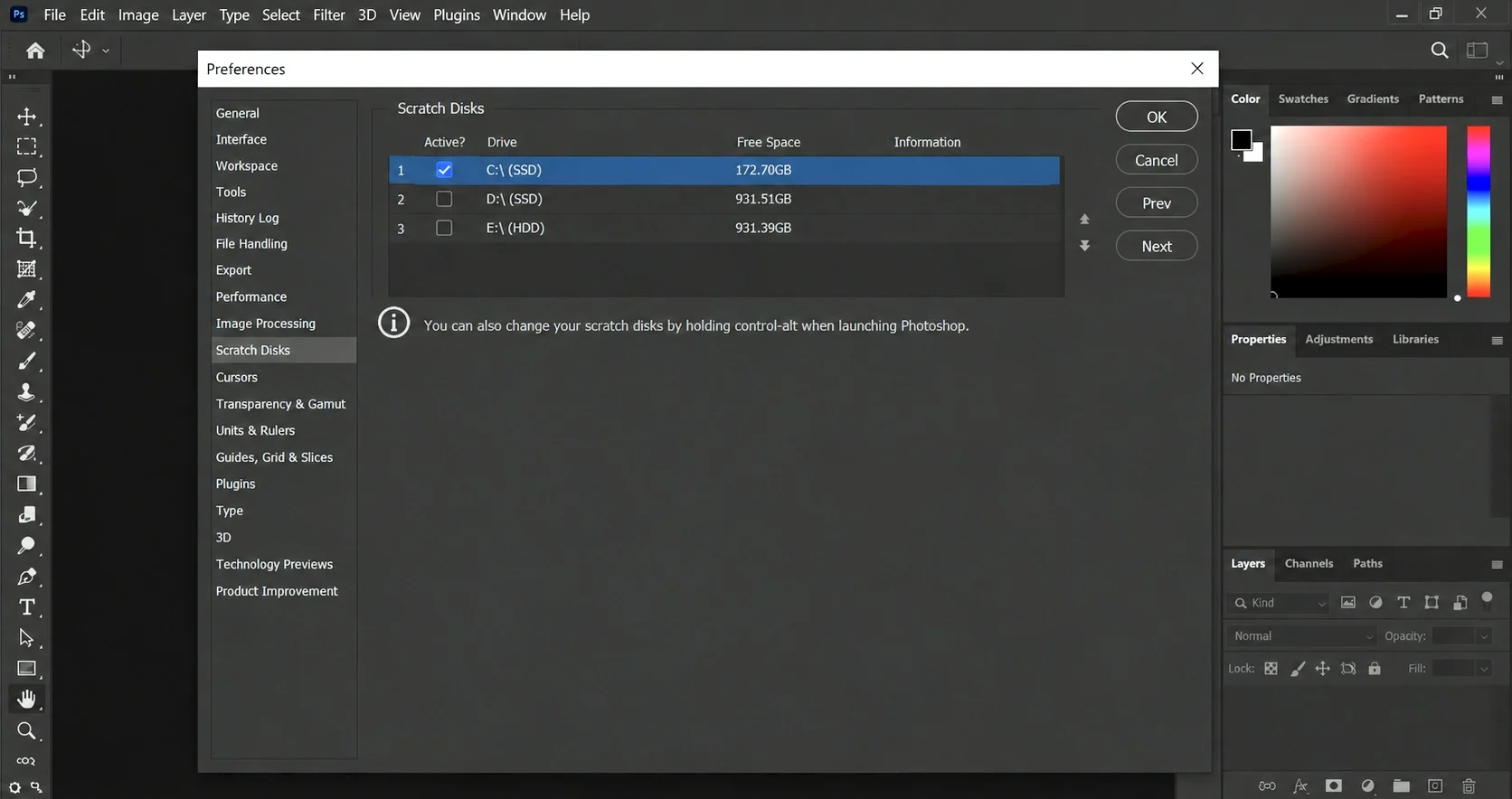 Optimize Photoshop Scratch Disks