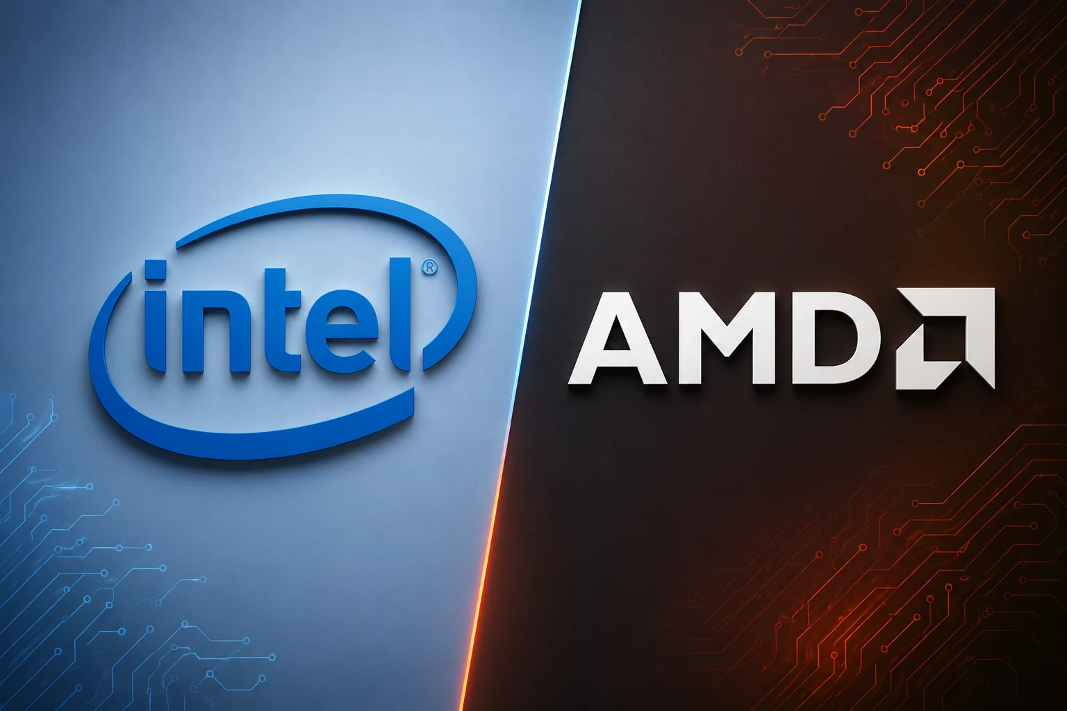 Intel and AMD logos side by side representing modern CPU brands.