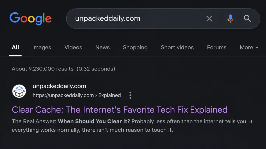 Google result for website Unpacked Daily cache article
