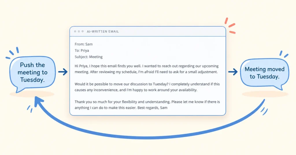 AI Productivity - AI expands a short message into a long email